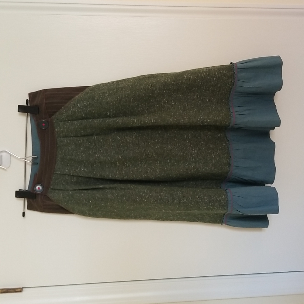 Anthropologie Aquarius Green Tweed Skirt sz 2